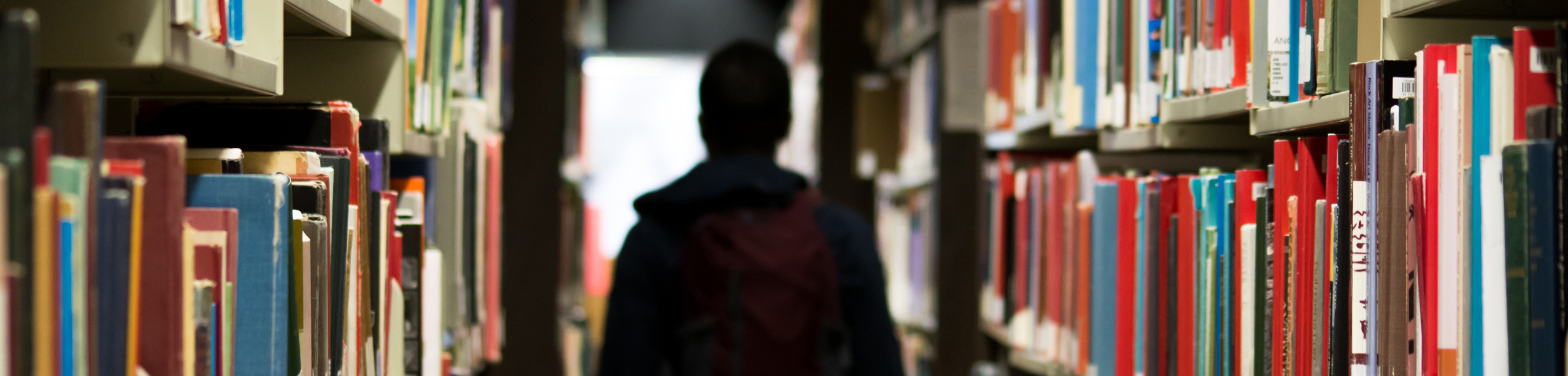 Bild von Regalen mit Büchern und einem Menschen